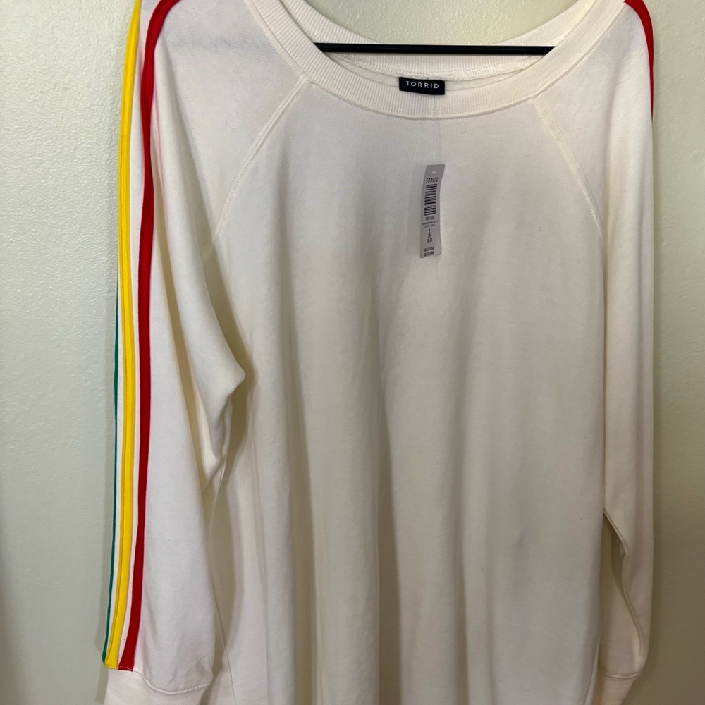 Torrid Cream Sweatshirt with Rainbow Stripes -New with Tags. - Picture 7 of 8